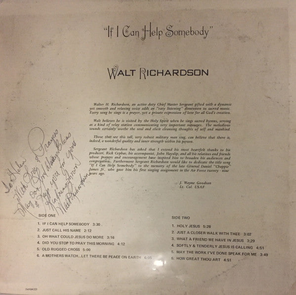 Walt Richardson (2) : If I Can Help Somebody (LP, Album)