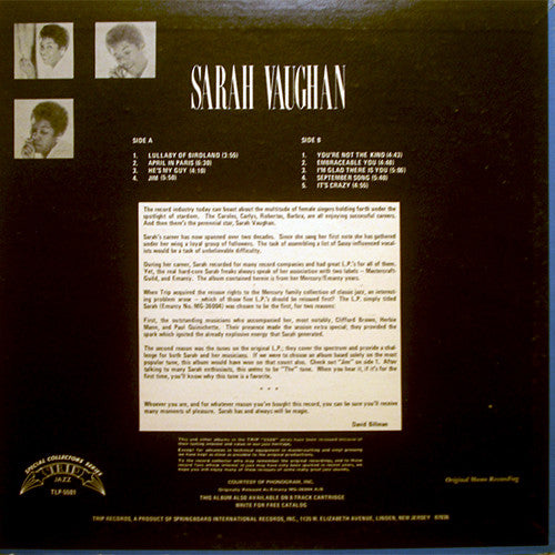 Sarah Vaughan : Sarah Vaughan (LP, Album, Mono, RE)