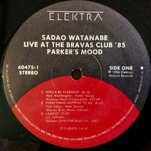 Sadao Watanabe : Parker's Mood - Sadao Watanabe Live At Bravas Club '85 (LP, Album, Spe)