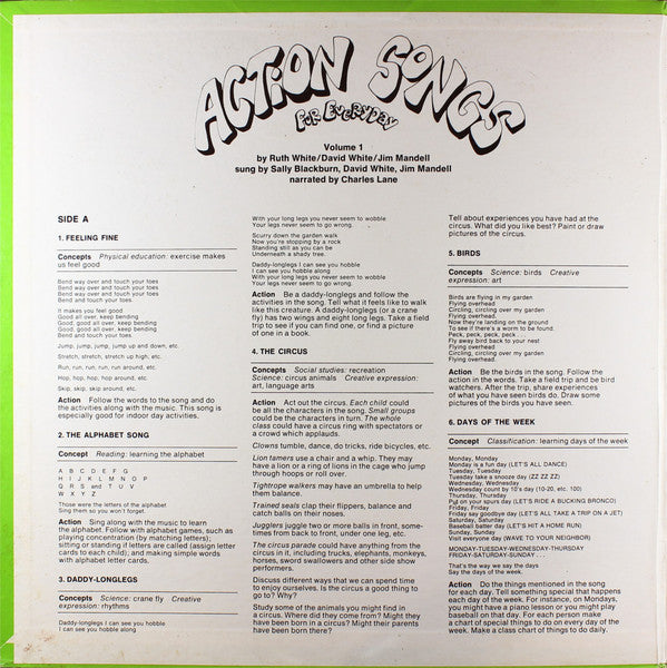 Ruth White / David White / Jim Mandell : Action Songs For Everyday Vol. 1 (LP, Album, RE)