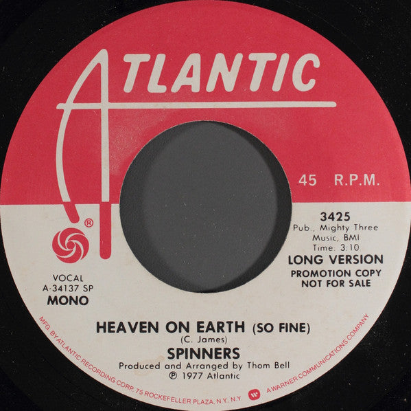 Spinners : Heaven On Earth (So Fine) (7", Mono, Promo)