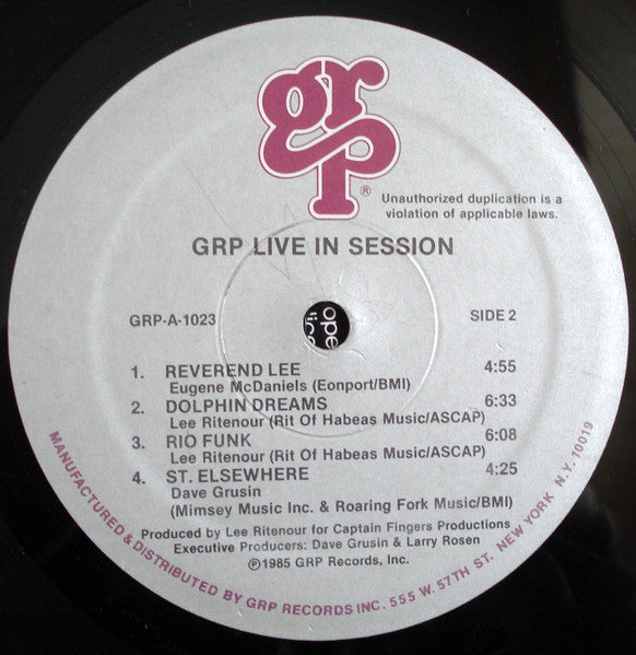 Dave Grusin, Lee Ritenour, Diane Schuur, Dave Valentin : GRP Live In Session (LP, Album, RE)