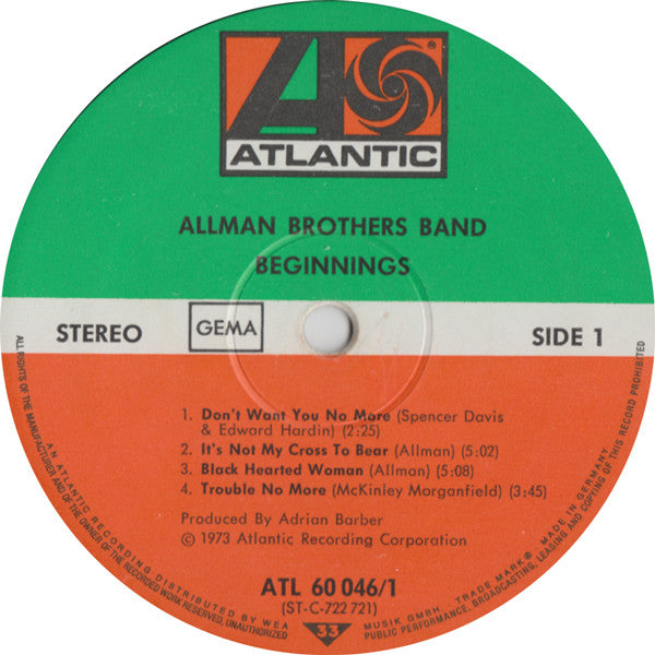 Allman Brothers Band* : Beginnings (LP, Album, RE + LP, Album, RE + Comp, Gat)