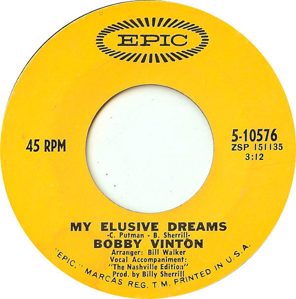 Bobby Vinton : My Elusive Dreams / Over And Over (7", Single, Pit)