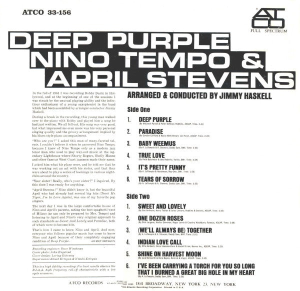 Nino Tempo & April Stevens : Deep Purple (LP, Album, Mono)