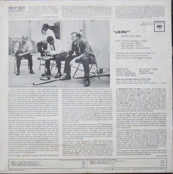 Gerry Mulligan : Jeru (LP, Album, Mono)