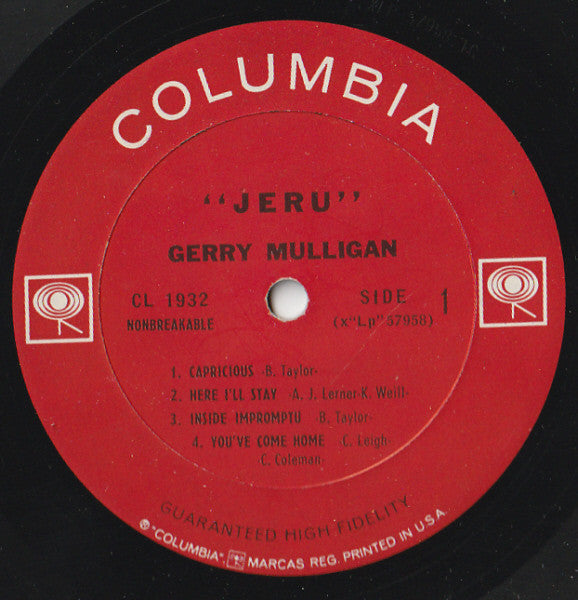 Gerry Mulligan : Jeru (LP, Album, Mono)