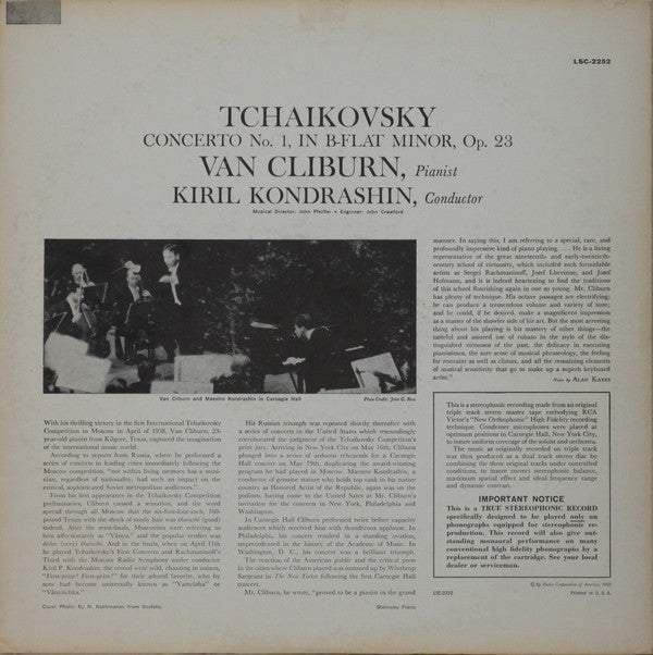 Tchaikovsky*, Van Cliburn, Kiril Kondrashin : Concerto No. 1 (LP, Album, Ind)