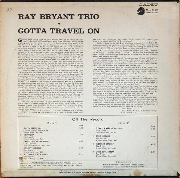Ray Bryant Trio : Gotta Travel On (LP, Album, Mono)