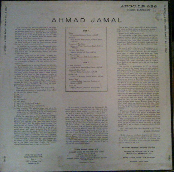 Ahmad Jamal* : Volume IV (LP, Mono)