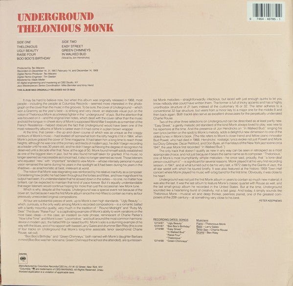 Thelonious Monk : Underground (LP, Album, RE, RM)