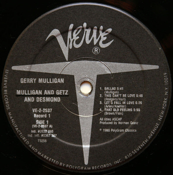 Gerry Mulligan : Mulligan And Getz And Desmond (2xLP, Comp, Mono, RE)