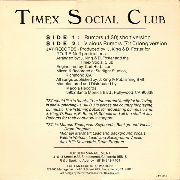 Timex Social Club : Rumors (12", Single, Mar)