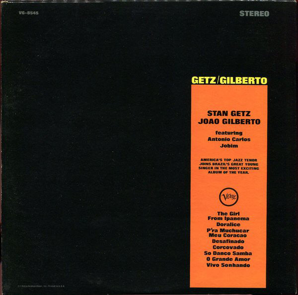 Stan Getz / João Gilberto Featuring Antonio Carlos Jobim : Getz / Gilberto (LP, Album, Gat)