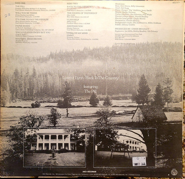 Loretta Lynn : Back To The Country (LP, Album, Pin)