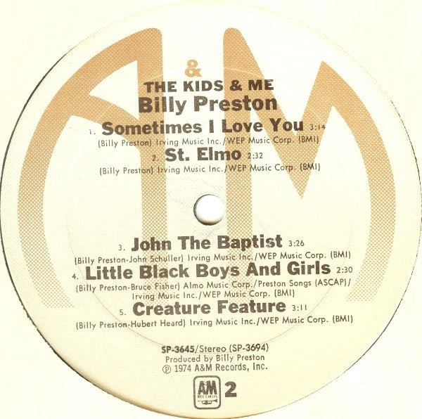 Billy Preston : The Kids & Me (LP, Album, Pit)
