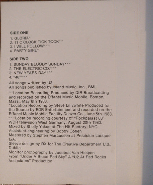 U2 : Under A Blood Red Sky (Live)  (Cass, MiniAlbum, RE, Dol)