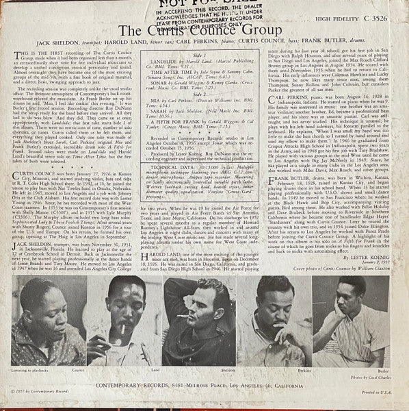 The Curtis Counce Group : The Curtis Counce Group (LP, Album, Mono, Promo)