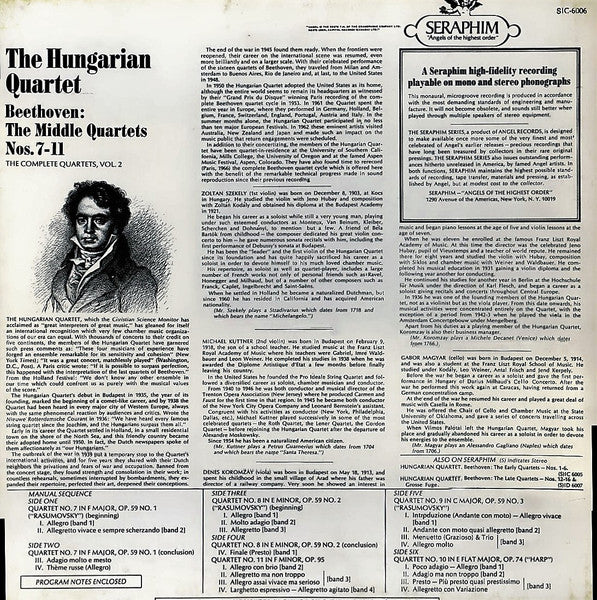 Beethoven*, The Hungarian Quartet : The Middle Quartets Nos. 7-11, The Complete Quartets, Vol. 2 (3xLP + Box)