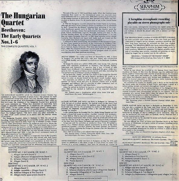 Beethoven*, The Hungarian Quartet : The Early Quartets (The Complete String Quartets, Vol. 1: Nos. 1-6) (3xLP + Box)