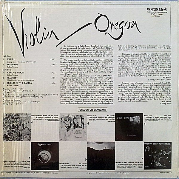 Oregon : Violin (LP, Album, Pit)