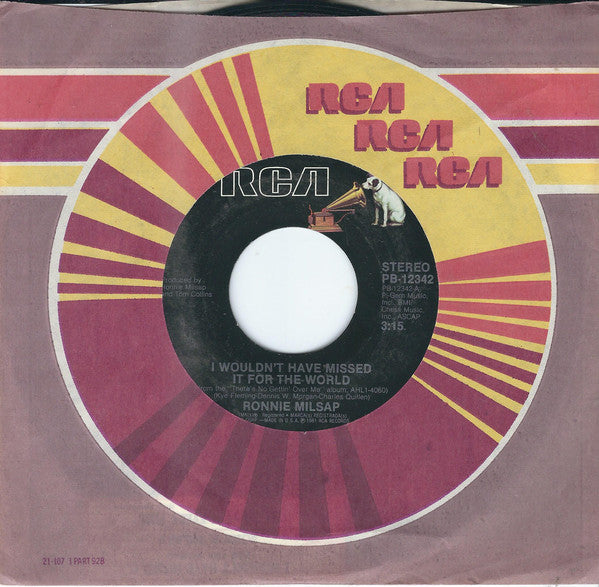 Ronnie Milsap : I Wouldn't Have Missed It For The World (7", Styrene, Ind)