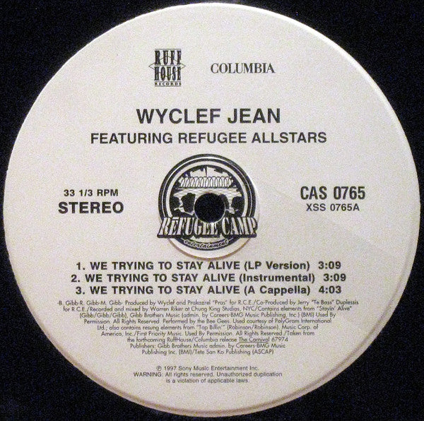 Wyclef Jean Featuring Refugee Allstars* : We Trying To Stay Alive / Anything Can Happen (12", Promo)