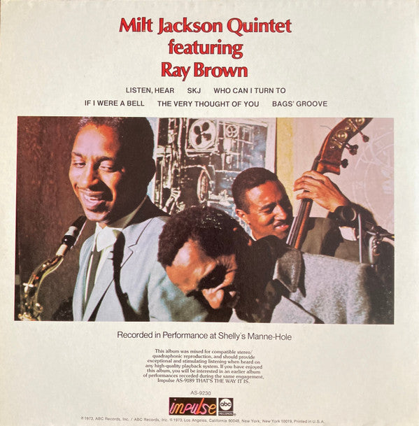 Milt Jackson Quintet Featuring Ray Brown : Just The Way It Had To Be (LP, Album, Quad)