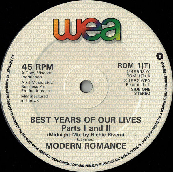 Modern Romance : Best Years Of Our Lives (Parts 1 & 2) (12", Single)