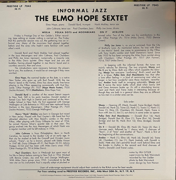 Buy Elmo Hope Sextet : Informal Jazz (LP, Album, Mono, Ltd