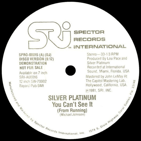 Silver Platinum : You Can't See It  (From Running) (12", Promo)