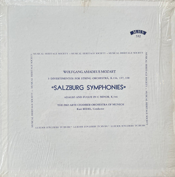 W. A. Mozart* - Orchestre Pro Arte De Munich, Kurt Redel : 3 Divertimentos For String Orchestra, K.136, 137, 138 "Salzburg Symphonies" -  Adagio And Fugue In C Minor, K.546 (LP)