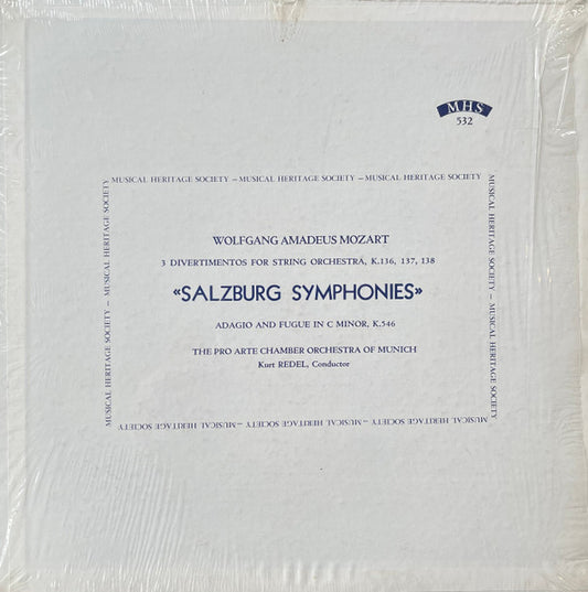 W. A. Mozart* - Orchestre Pro Arte De Munich, Kurt Redel : 3 Divertimentos For String Orchestra, K.136, 137, 138 "Salzburg Symphonies" -  Adagio And Fugue In C Minor, K.546 (LP)