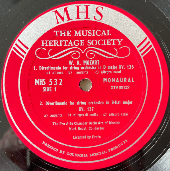W. A. Mozart* - Orchestre Pro Arte De Munich, Kurt Redel : 3 Divertimentos For String Orchestra, K.136, 137, 138 "Salzburg Symphonies" -  Adagio And Fugue In C Minor, K.546 (LP)
