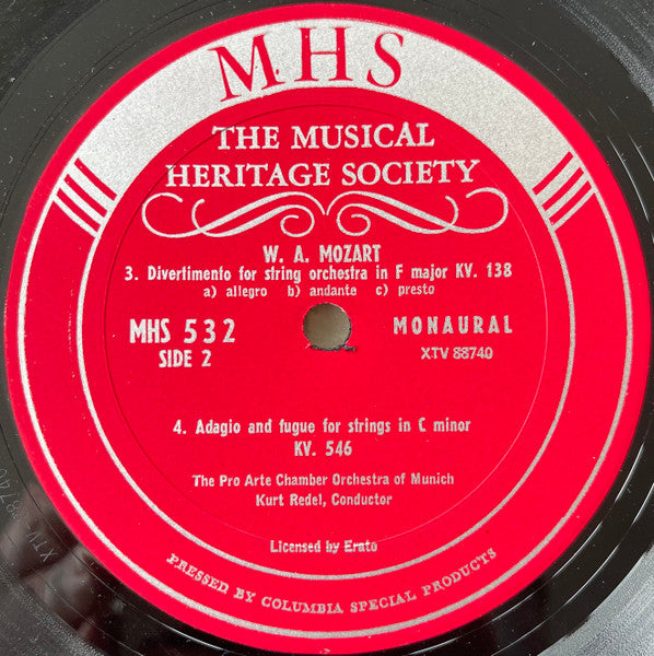 W. A. Mozart* - Orchestre Pro Arte De Munich, Kurt Redel : 3 Divertimentos For String Orchestra, K.136, 137, 138 "Salzburg Symphonies" -  Adagio And Fugue In C Minor, K.546 (LP)