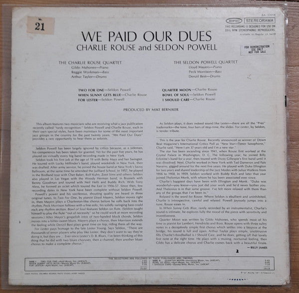 Charlie Rouse / Seldon Powell : We Paid Our Dues! (LP, XSB)