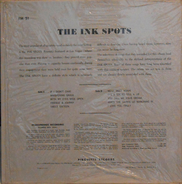 The Sensational Ink Spots : The Sensational Ink Spots (LP, Album, Yel)