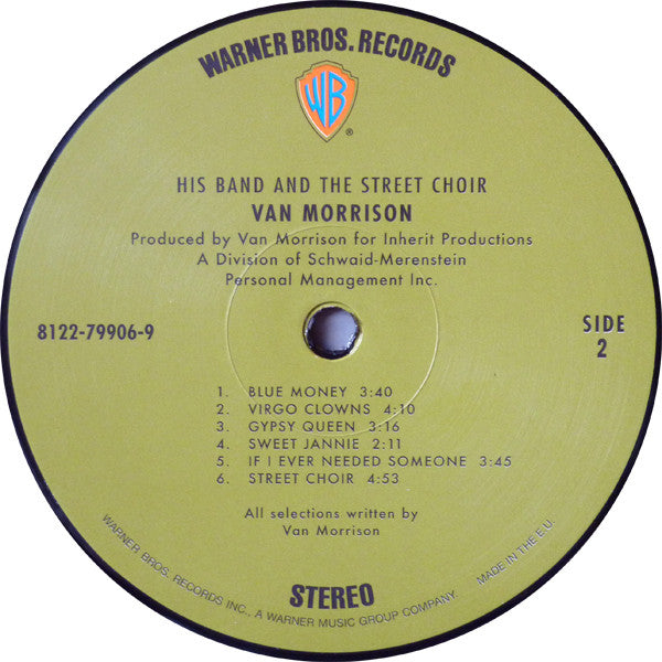 Van Morrison : His Band And The Street Choir (LP, Album, RE, Gat)