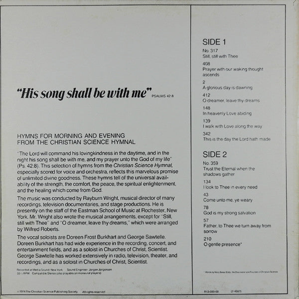 Doreen Frost Burkhart, George Sawtelle : His Song Shall Be With Me (Hymns For Morning And Evening From The Christian Science Hymnal) (LP)