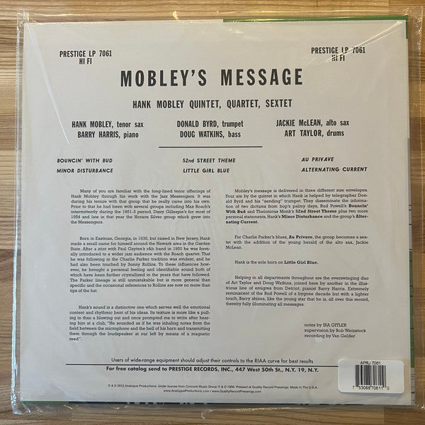 Hank Mobley : Mobley's Message (LP, Album, Mono, RE, RP, 200)