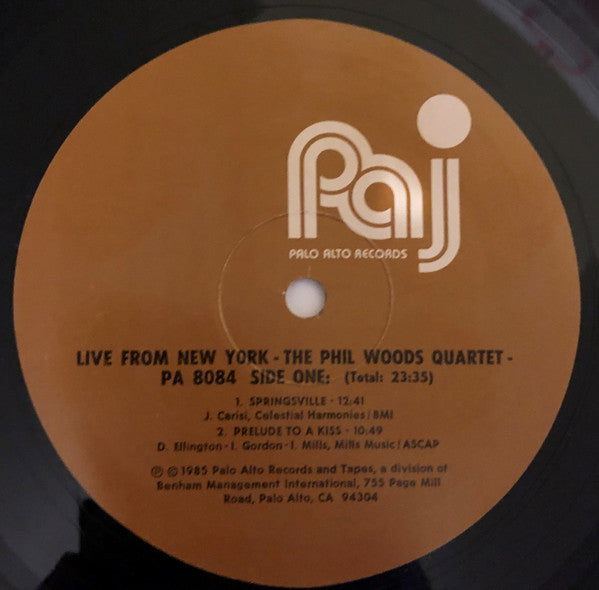 The Phil Woods Quartet : Live From New York (LP, Album)