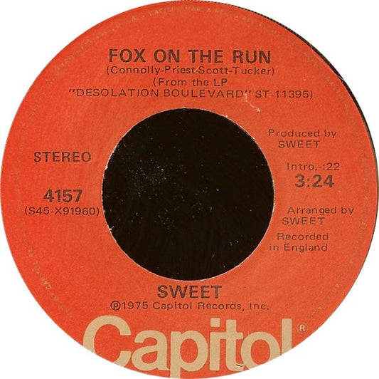 Sweet* : Fox On The Run / Burn On The Flame (7", Single, Win)