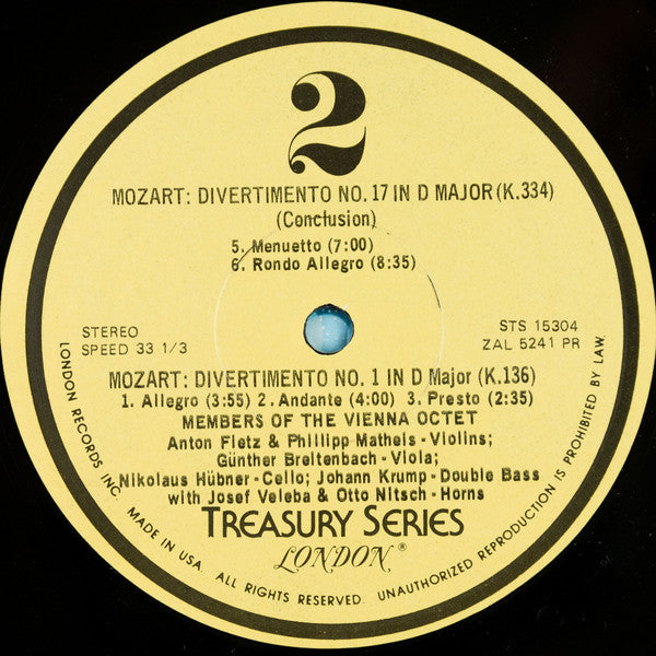 Mozart*, Members Of The Vienna Octet* : Divertimenti No.17 In D, K.334 No.1 in D,K.136 (LP, Album, RE, RP)