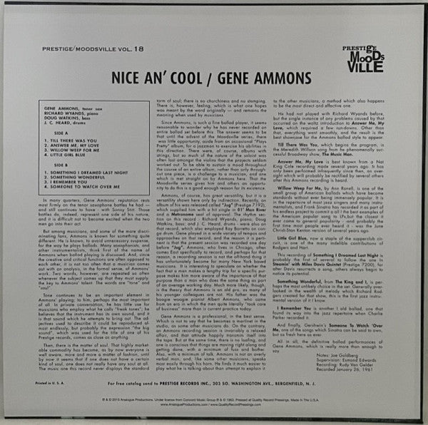 Gene Ammons : Nice An' Cool (LP, Album, RE, RM, 180)