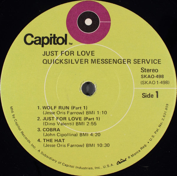 Quicksilver Messenger Service : Just For Love (LP, Album, Win)