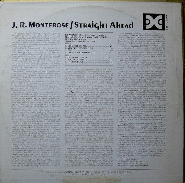 J.R. Monterose : Straight Ahead (LP, Album, Mono, RE, RM)