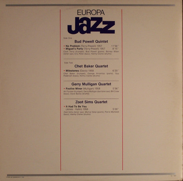 Chet Baker, Gerry Mulligan, Bud Powell, Clark Terry : Europa Jazz (LP, Comp)