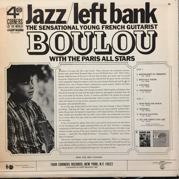 Boulou* With The Paris All Stars* : Jazz / Left Bank - The Sensational Young French Guitarist (LP, Mono)