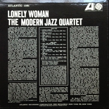 The Modern Jazz Quartet : Lonely Woman (LP, Album, Mono)