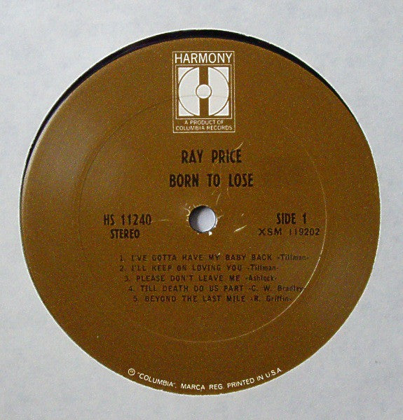 Ray Price : Born To Lose (LP, Album, RE)